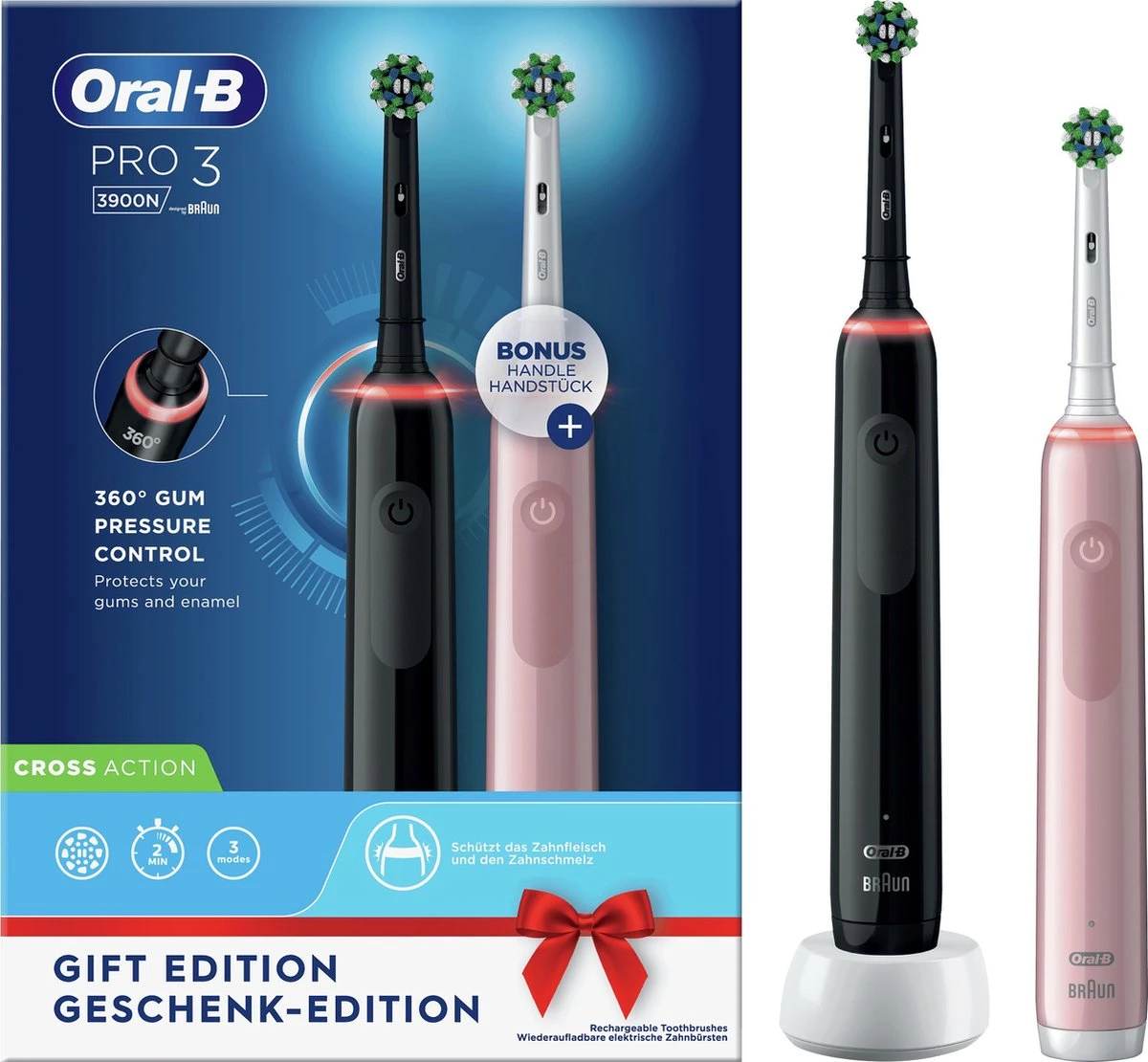 Oral B Oral-B Pro 3 - 3900 - Zwarte En Roze - Elektrische Tandenborstel 3 Oral B Oral-B Pro 3 - 3900 - Zwarte En Roze - Elektrische Tandenborstel