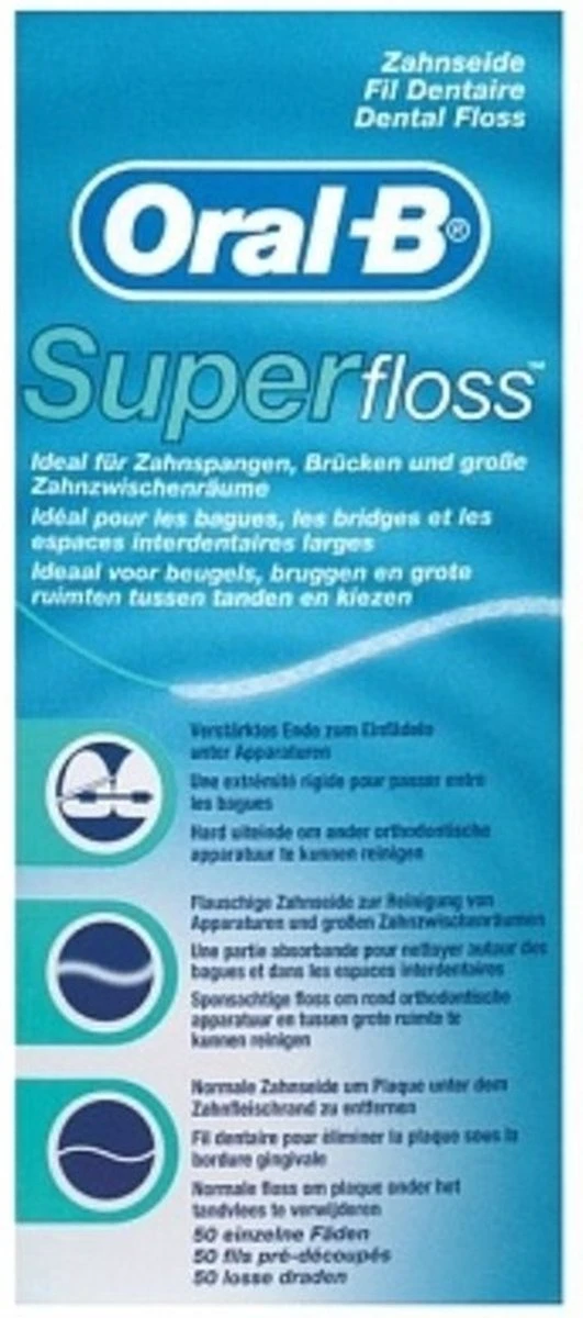 Oral B Oral-B Superfloss - 3 X 50 Stuks - Flosdraad - Voordeelverpakking 3 Oral B Oral-B Superfloss - 3 X 50 Stuks - Flosdraad - Voordeelverpakking